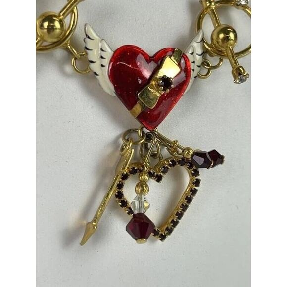 Lunch At the Ritz Heart Necklace & Earring Set Gold Tone Signed Vintage RARE Art - Picture 3 of 14